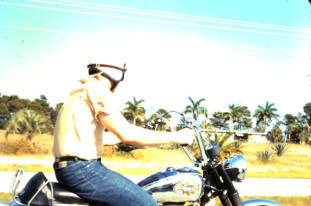 Reifschneider riding Rowlingson's BSA 500 part way to Key West 1970