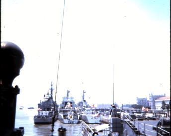 Odax moored at Lisbon with US and Canadian destroyers 1970